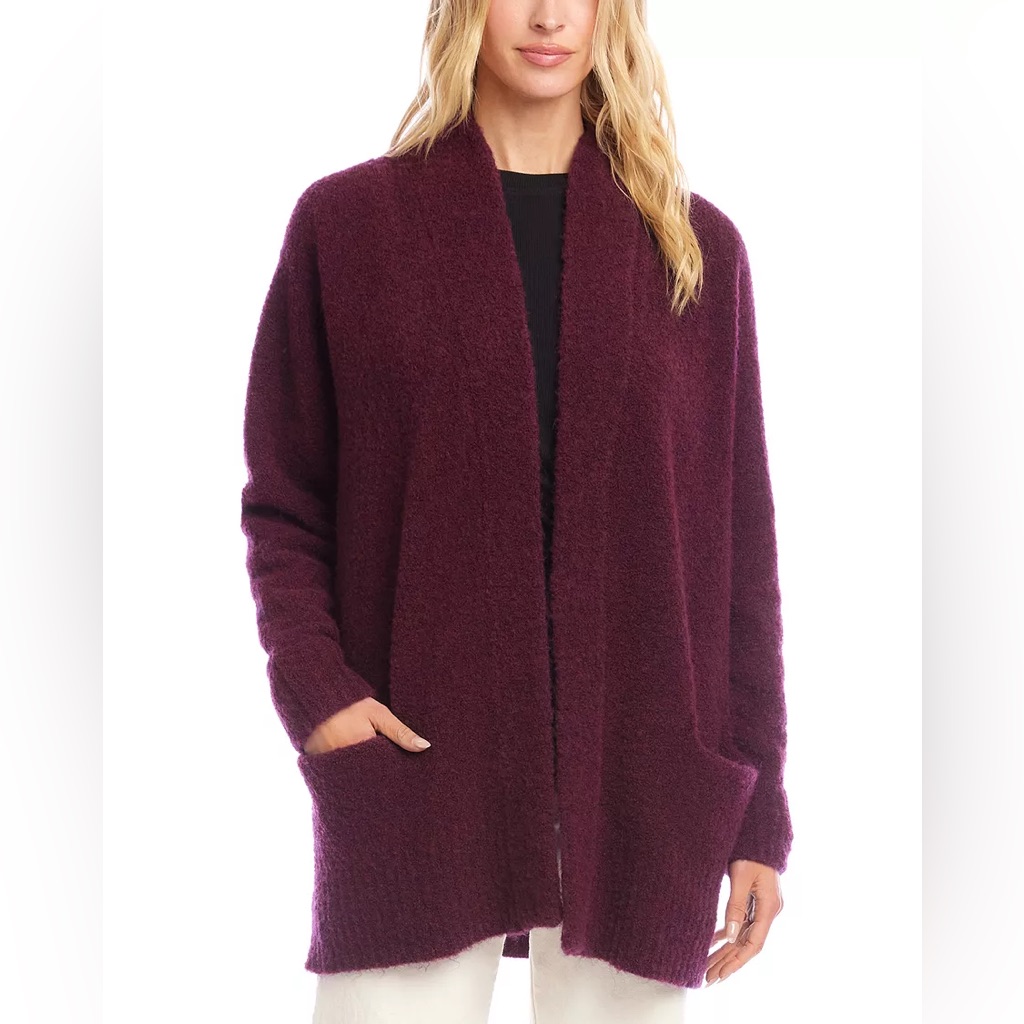 Vince Open-Front Long Cardigan In Burgundy